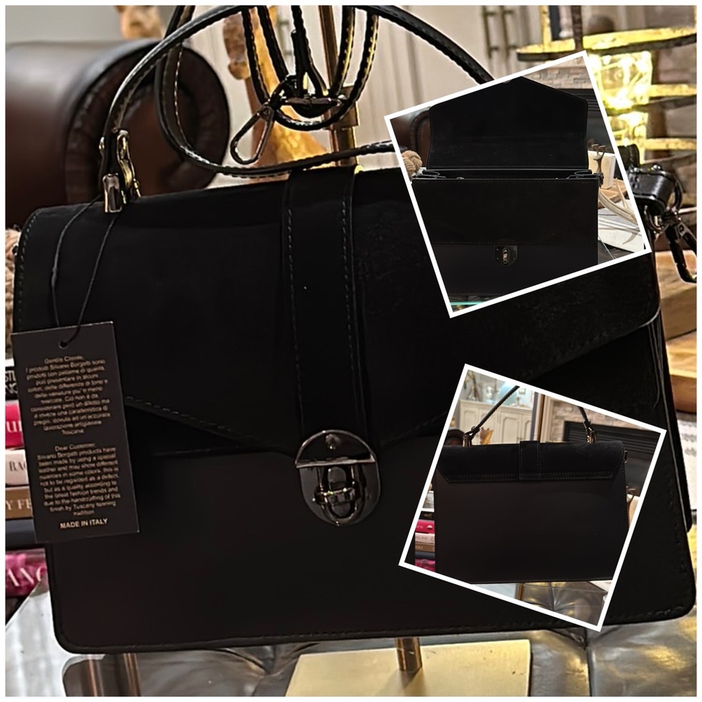 Silvano Borgatti Top Handle Crossbody Bag w/Turnlock Closure 🇮🇹 Made in Italy 🇮🇹